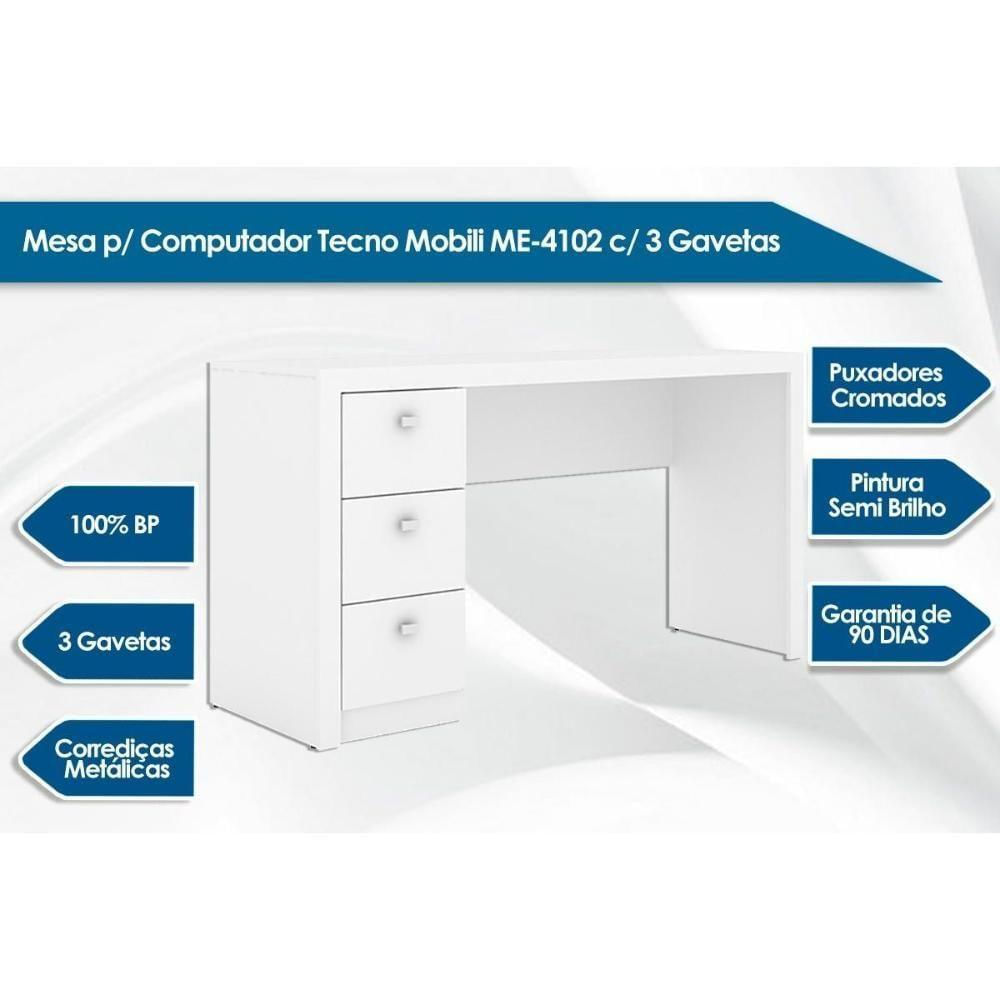 Mesa De Computador Me4102 C/ 3 Gavetas Branco - Tecno Mobili