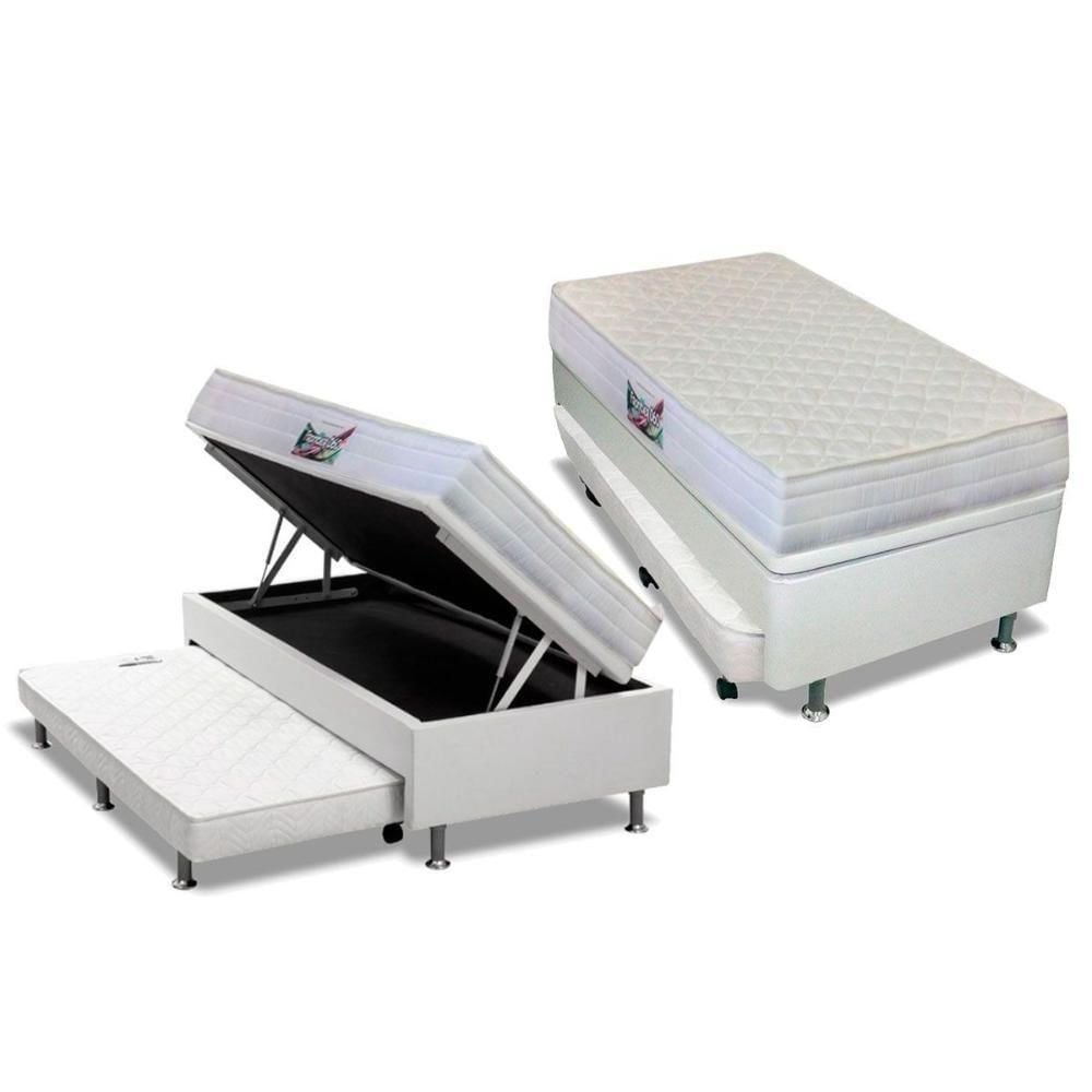 Cama Box Baú C/auxiliar Solteiro: Colchão Anatômico / Ag65 Frontier + Base Crc Courano White(88x188)