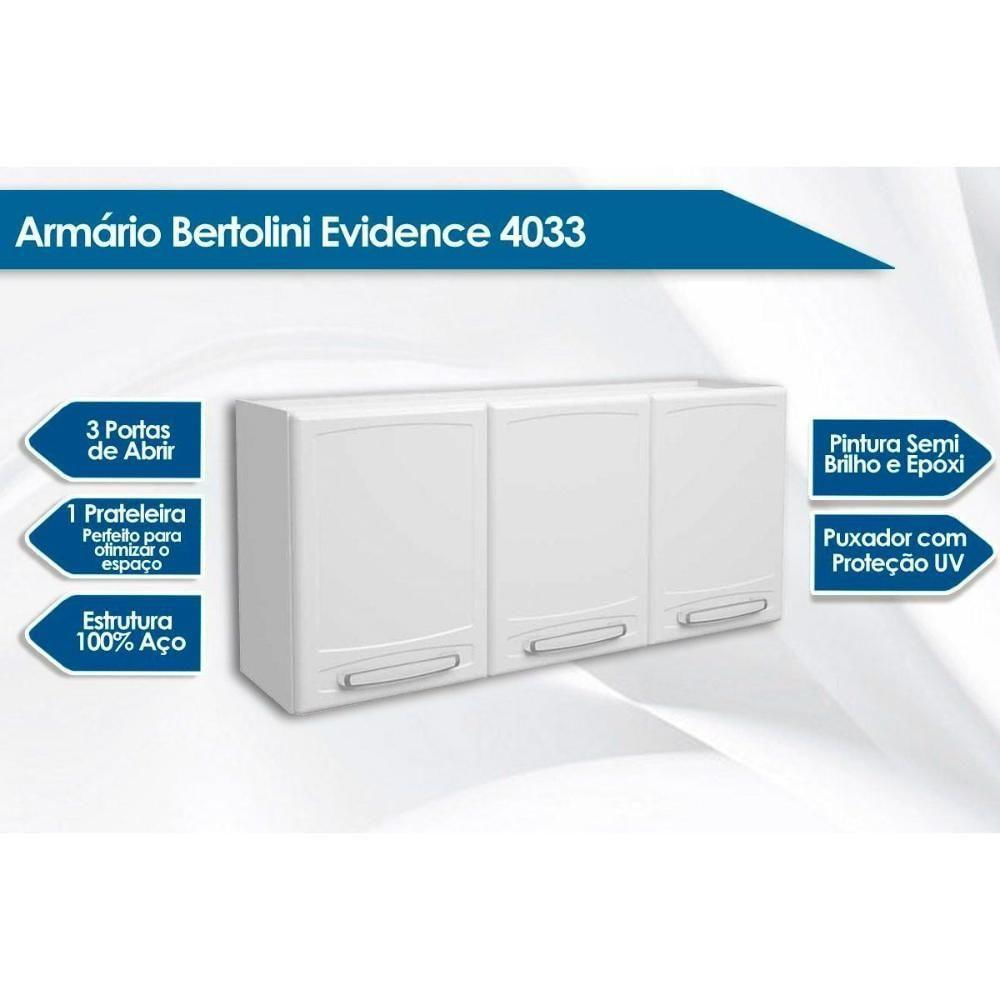 Armário Aéreo P/ Cozinha Evidence 7008 3 Portas 120cm Branco - Bertolini