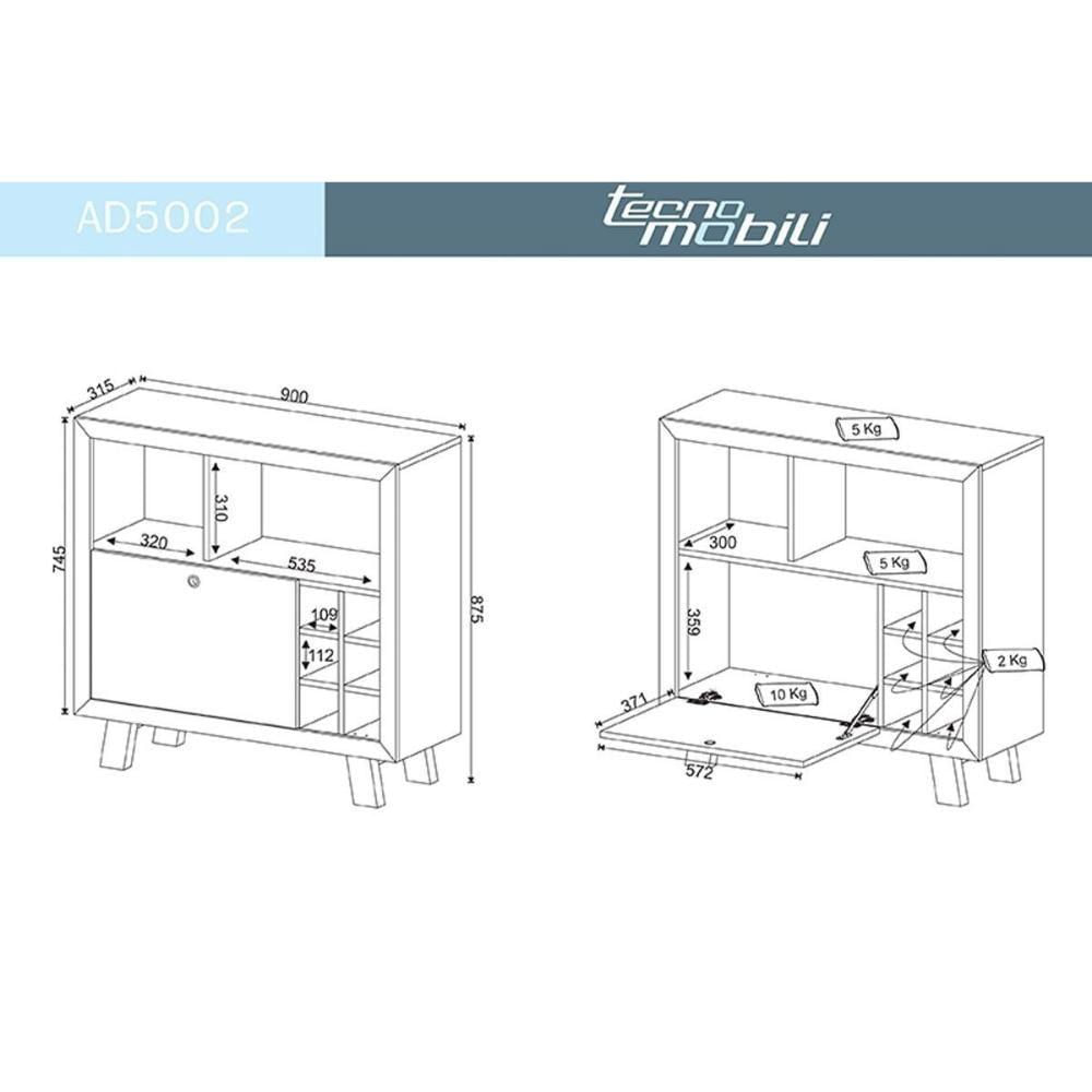 Bar De Sala Jantar Ad5002 Adega P/ 6 Garrafas Branco - Tecno Mobili