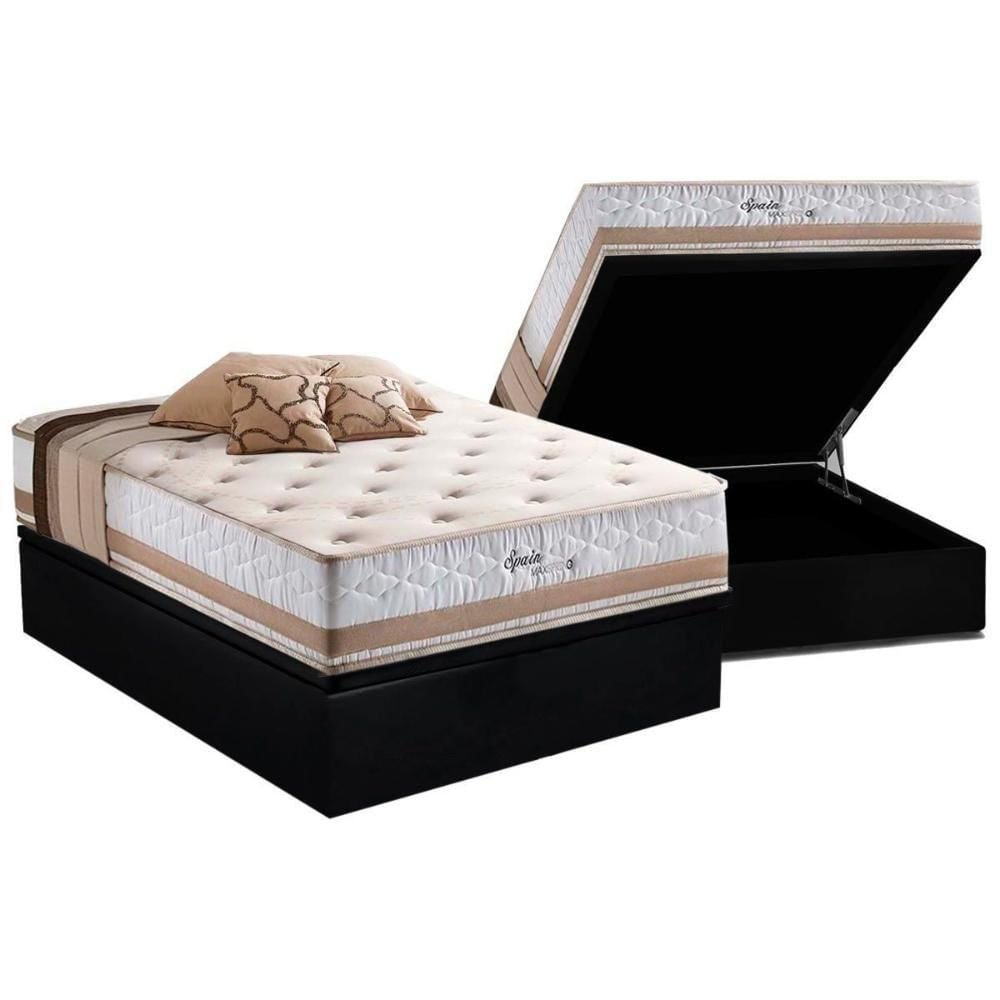 Cama Box Baú Casal: Colchão Molas Herval Maxspring Spain + Base Crc Suede Black(138X188)