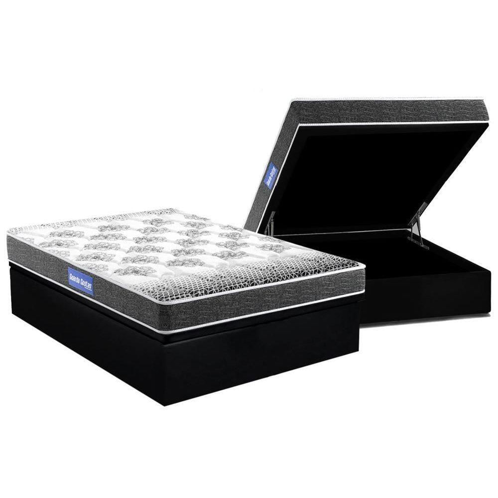 Cama Box Baú Casal: Colchão Espuma Probel D20 Guarda Costas Resistente Black + Base Black(138X188)