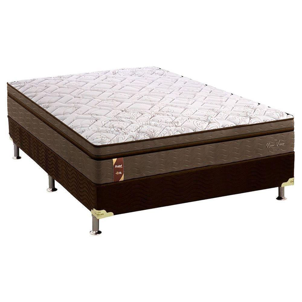 Cama Box Casal: Colchão Espuma Probel Visco Gel New Visco Guarda Costas + Base Brown(138X188)