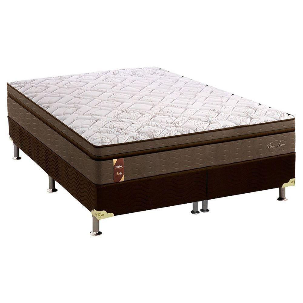 Cama Box Queen: Colchão Espuma Probel Visco Gel New Visco Guarda Costas + Base Brown(158X198)