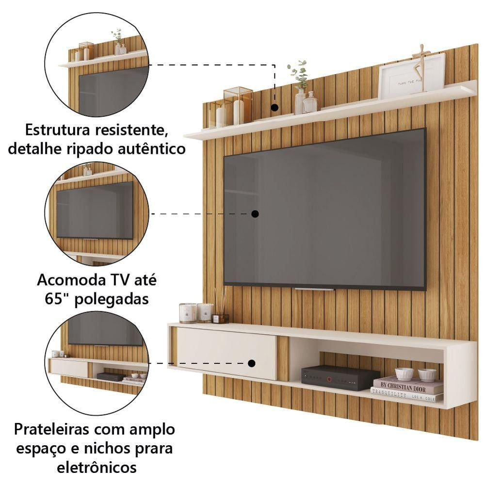 Painel Para Tv Até 65 Polegadas Ripado 1,80m Londres Buriti - Off White Caemmum Buriti-off White