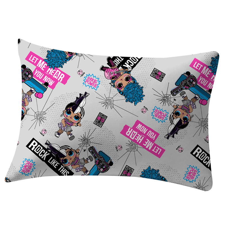 Fronha Portallar Malha Estampada Lol OMG Rock In Roll 48cmx68cm Cinza