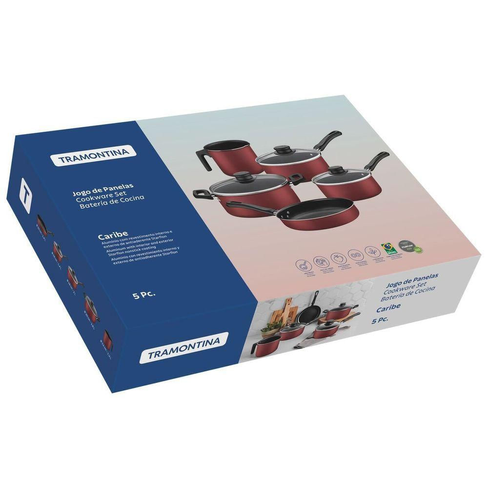 Jogo De Panelas Caribe Antiaderente Starflon Max 5 Pçs - Tramontina Vermelho 20297/508