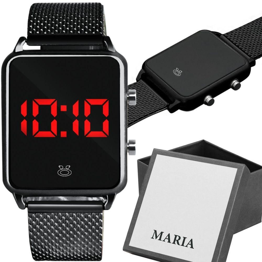 Relogio Feminino Digital Quadrado Premium Led Preto + Relogio Feminino Led Qualidade Ajustavel Preto