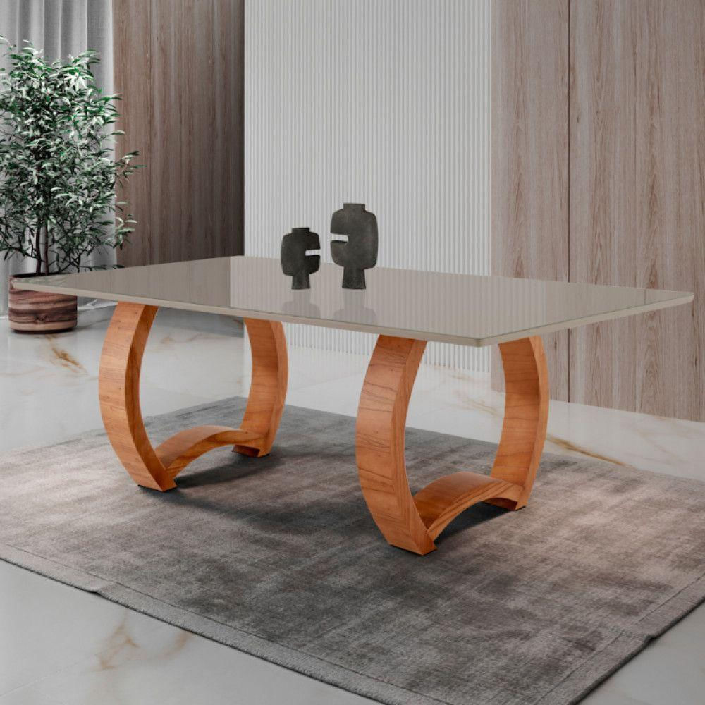 Mesa Para Sala De Jantar Bali 220cm Moderna Mobília Cinamomo Imbuia-champanhe