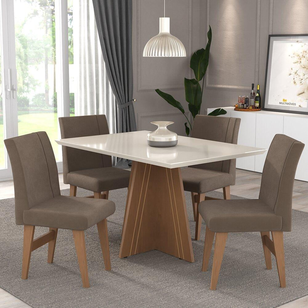 Conjunto Mesa de Jantar 136 cm com 4 cadeiras Denver Multimóveis EX1006 Madeirado/Off White/Castor