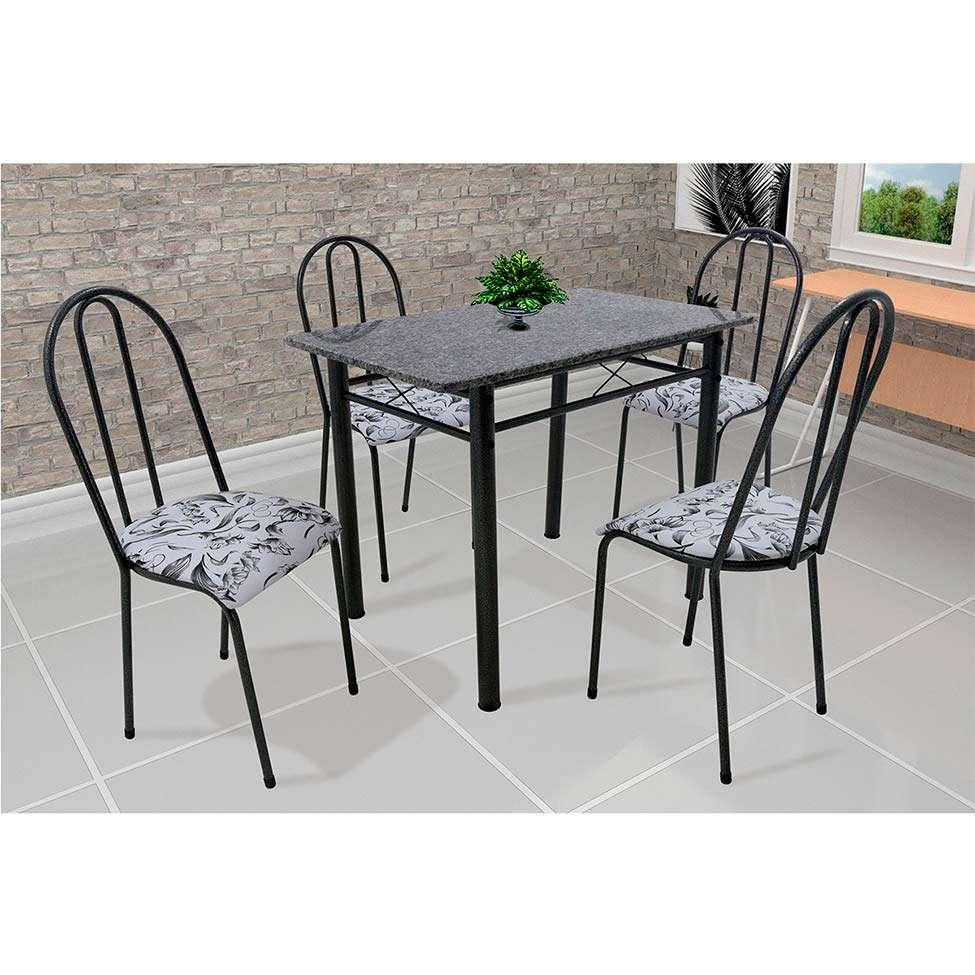 Conjunto de Mesa com 4 Cadeiras Genebra Preto e Branco