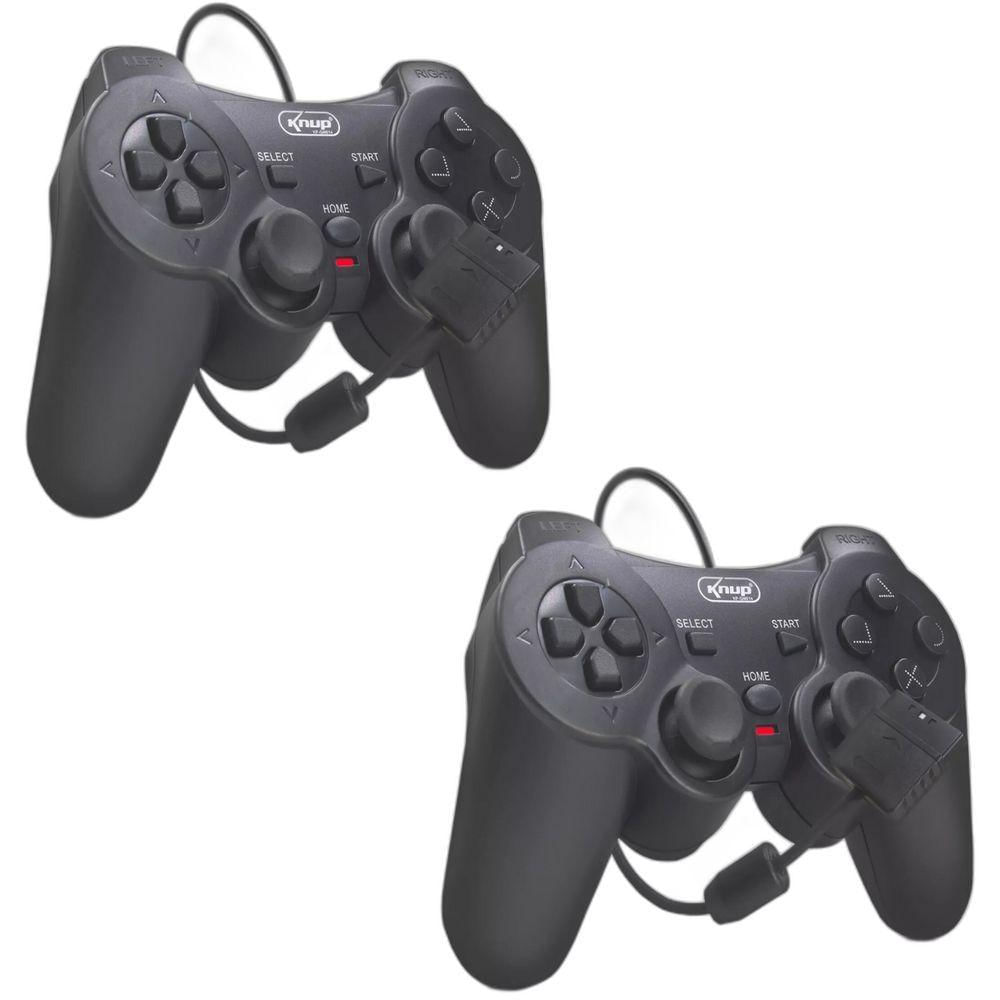 Combo 2 Controles Joystick Manete Ps2 Ps1 Plug And Play Dualshock Preto Com Fio