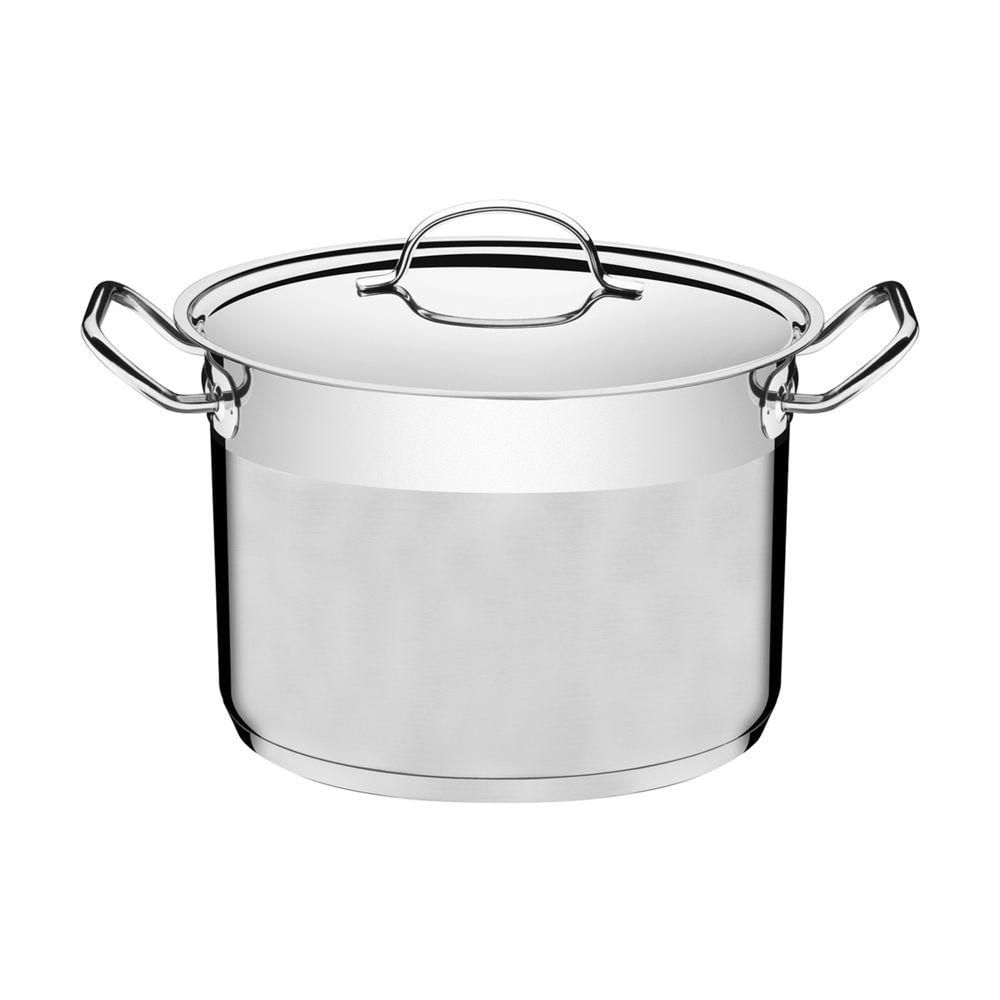 Caldeirão Professional Em Aço Inox Fundo Triplo Com Tampa Plana Detalhe Satinado 28Cm 11,9 L
