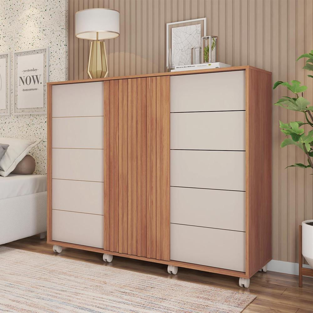 Cômoda Grande 2 Portas 5 Gavetas  Marrom Pegasus Caemmun