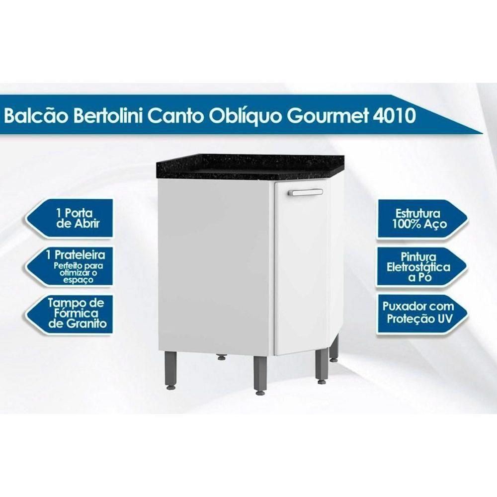 Balcão De Cozinha Canto Oblíquo Gourmet 1 Porta C/ Tampo 68cm Branco - Bertolini