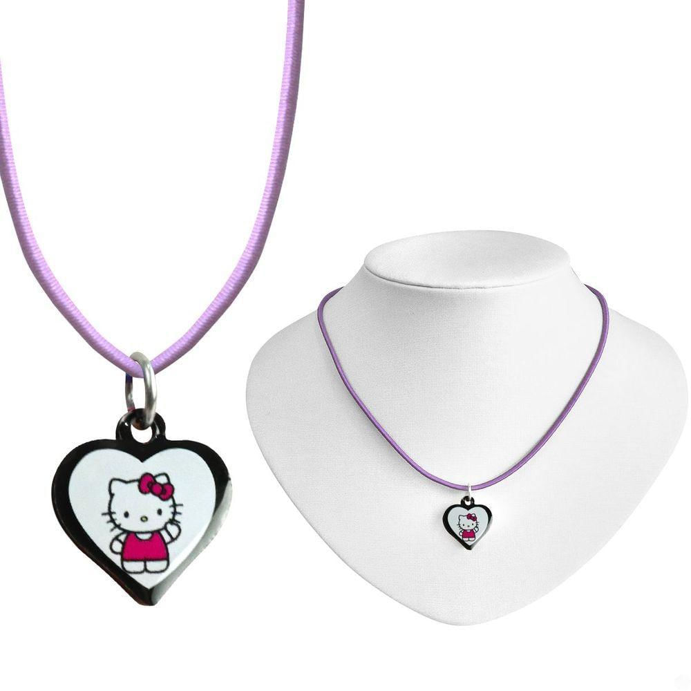 Colar Menina Infantil + Pingente Hello Kitty Preto Premium Criança Presente Rosa Moda Pink Ajustavel