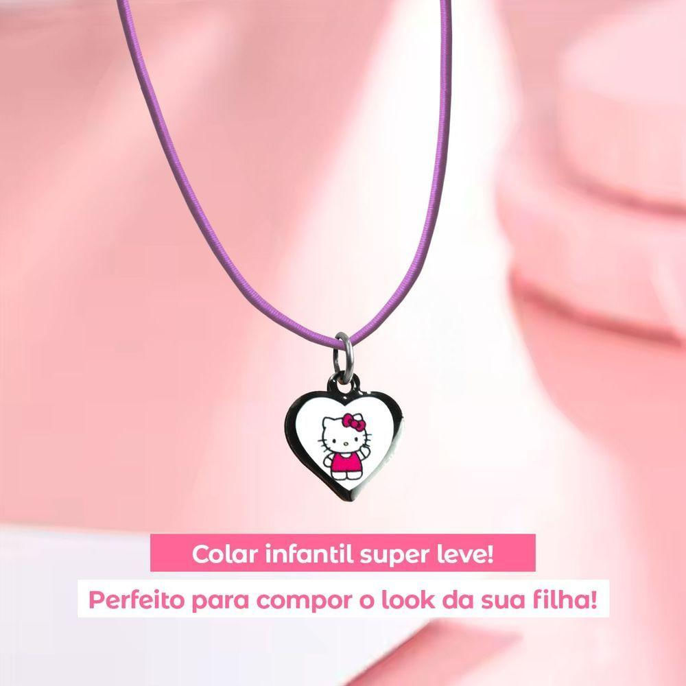 Colar Menina Infantil + Pingente Hello Kitty Preto Premium Criança Presente Rosa Moda Pink Ajustavel