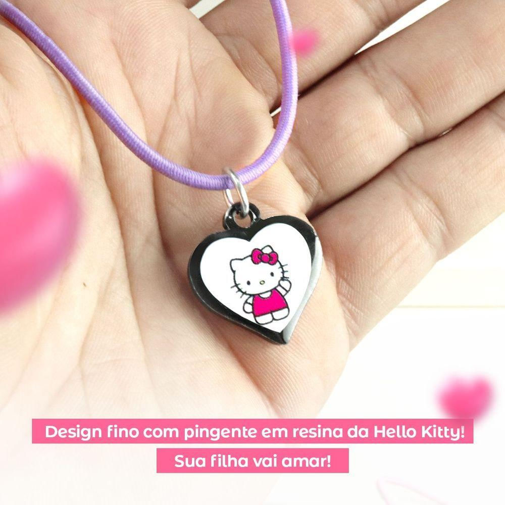 Colar Menina Infantil + Pingente Hello Kitty Preto Premium Criança Presente Rosa Moda Pink Ajustavel