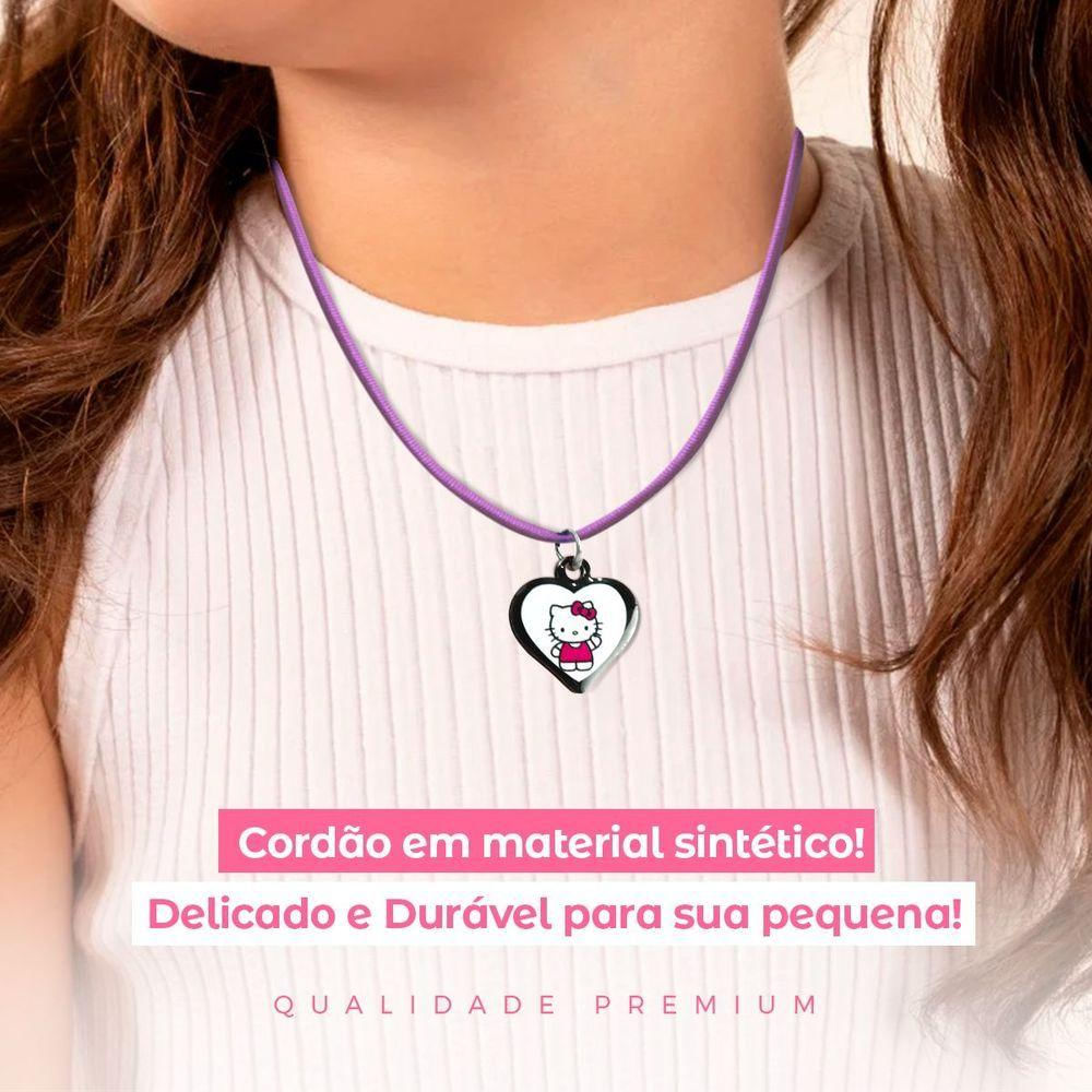 Colar Menina Infantil + Pingente Hello Kitty Preto Premium Criança Presente Rosa Moda Pink Ajustavel