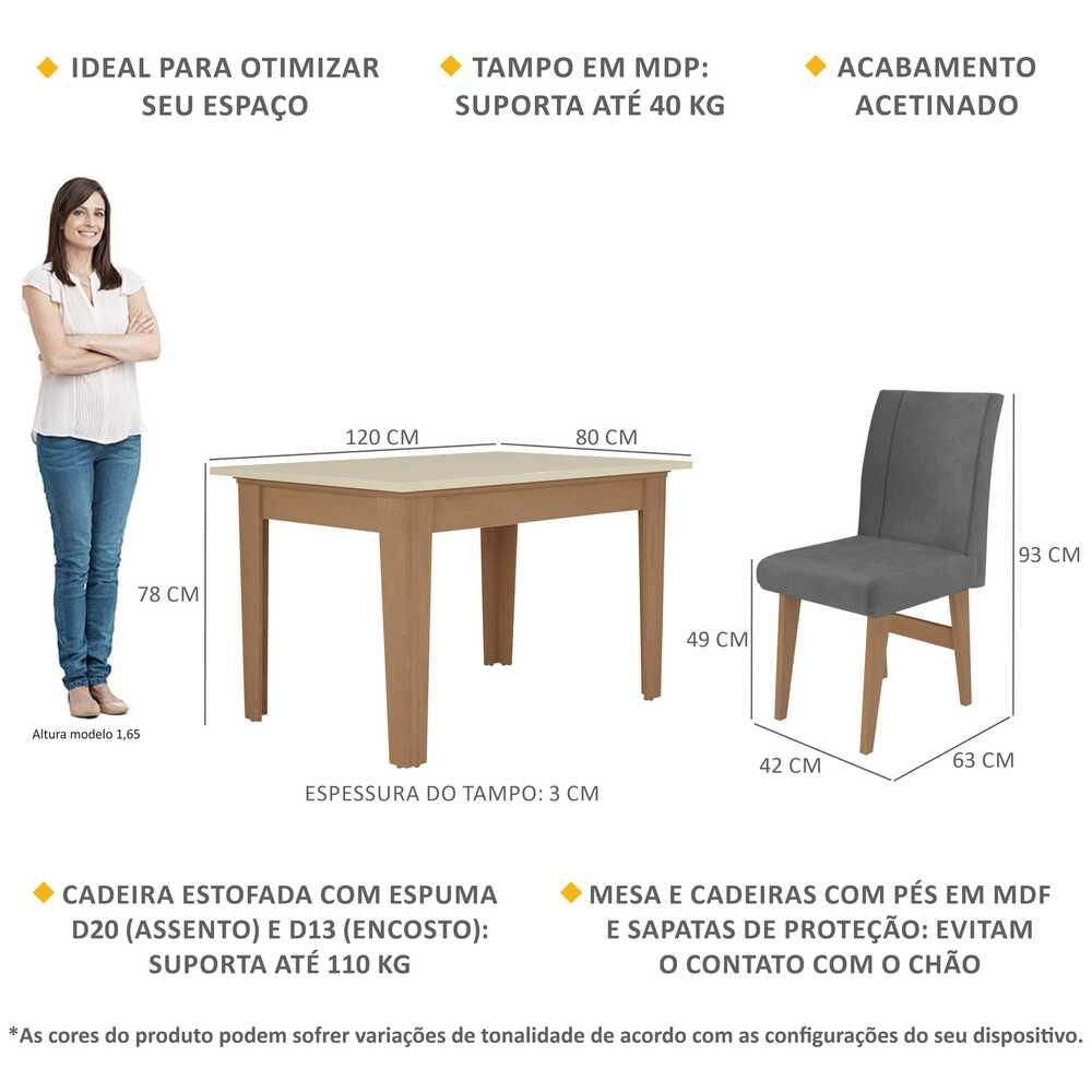 Conjunto Mesa de Jantar 120 cm com 4 Cadeiras Tokio Multimóveis EX1004 Madeirado/Off White/Grafite