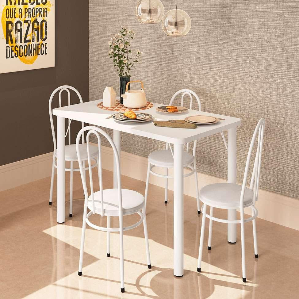 Conjunto de Mesa de Cozinha com 4 Lugares Roma Branco