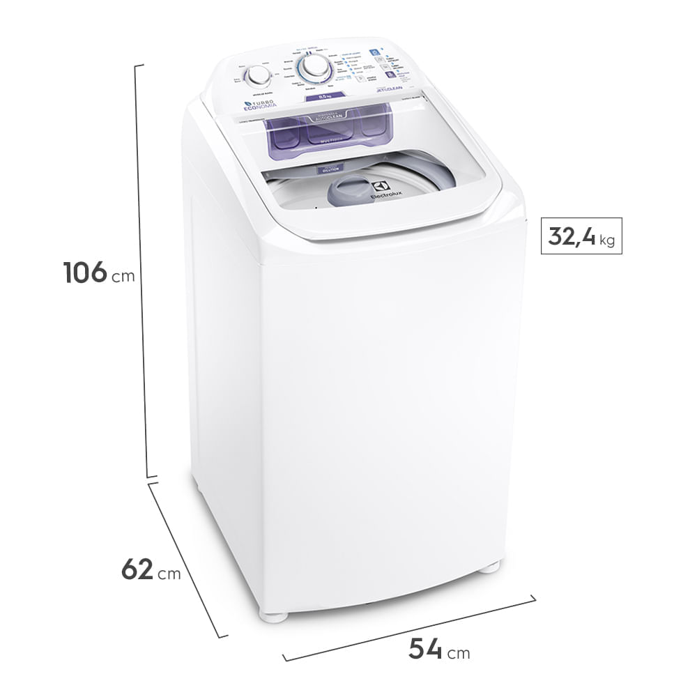 Máquina de Lavar Electrolux 8,5kg Branca Turbo Economia com Jet&Clean e Filtro Fiapos (LAC09) 220V