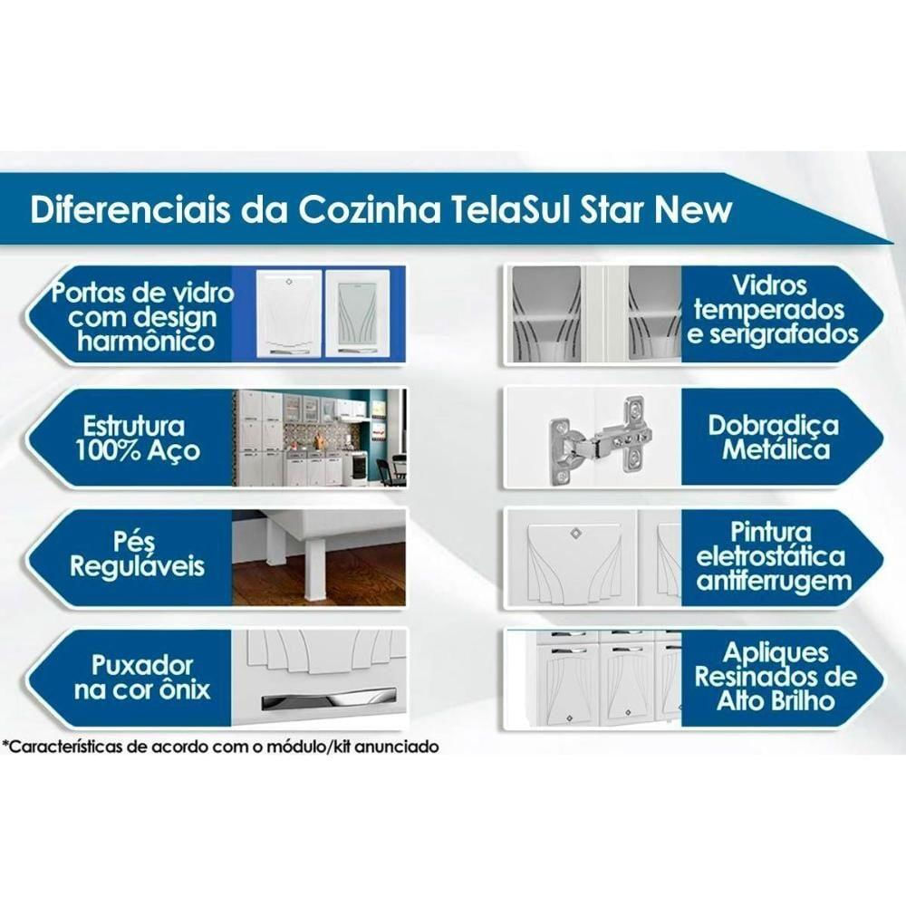 Kit De Cozinha Modulada 3 Peças Star New (2 Armários + 1 Paneleiro) Cpt106 Branco - Telasul