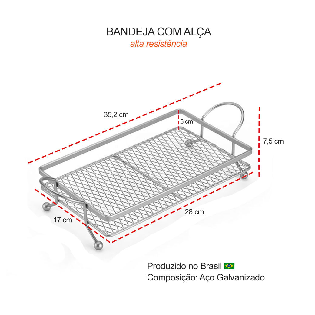 Bandeja Preta Servir Decorar Festa Buffet Suporte Alça Aço 2un