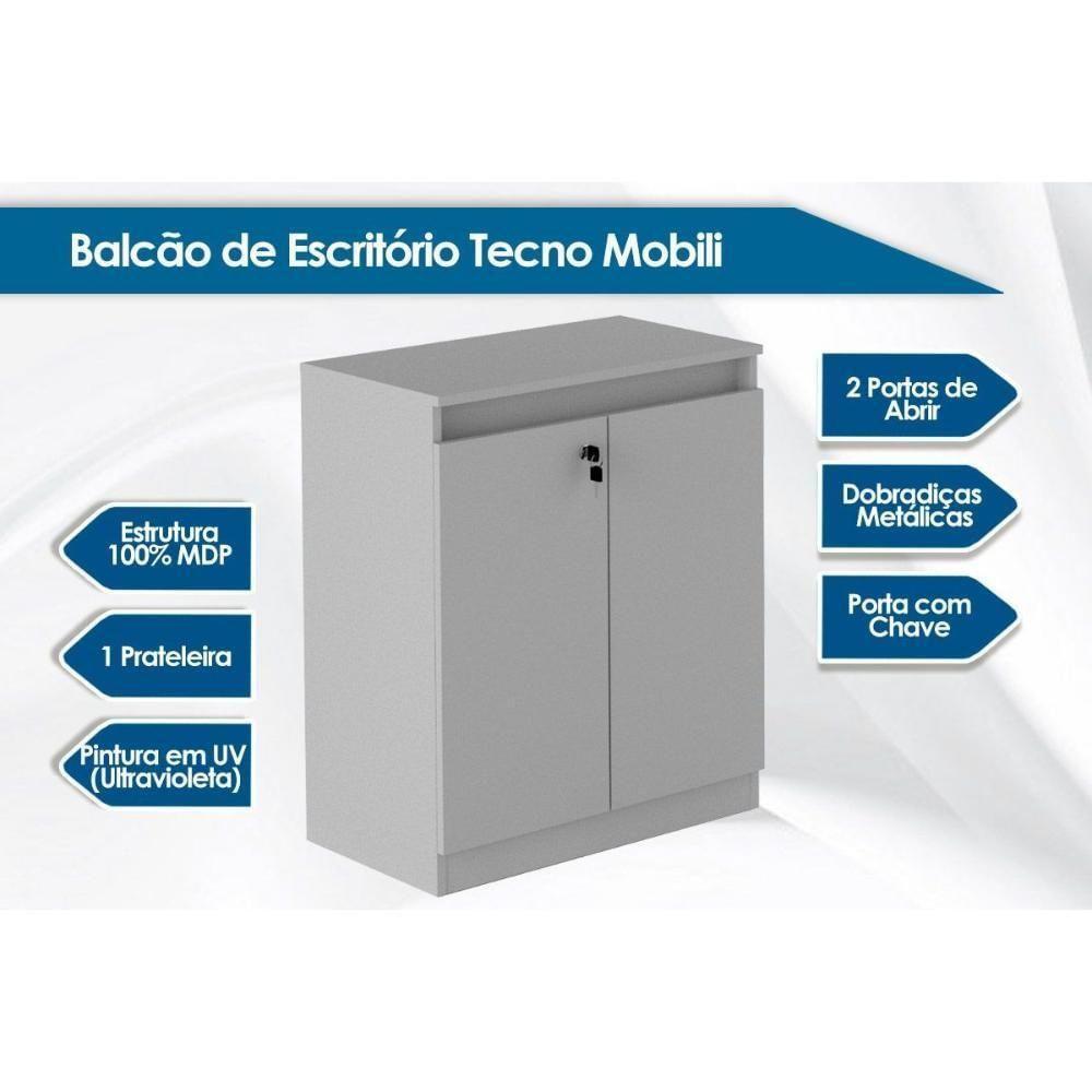 Balcão De Escritório Me4149 C/ 2 Portas C/ Chave Nogal - Tecno Mobili