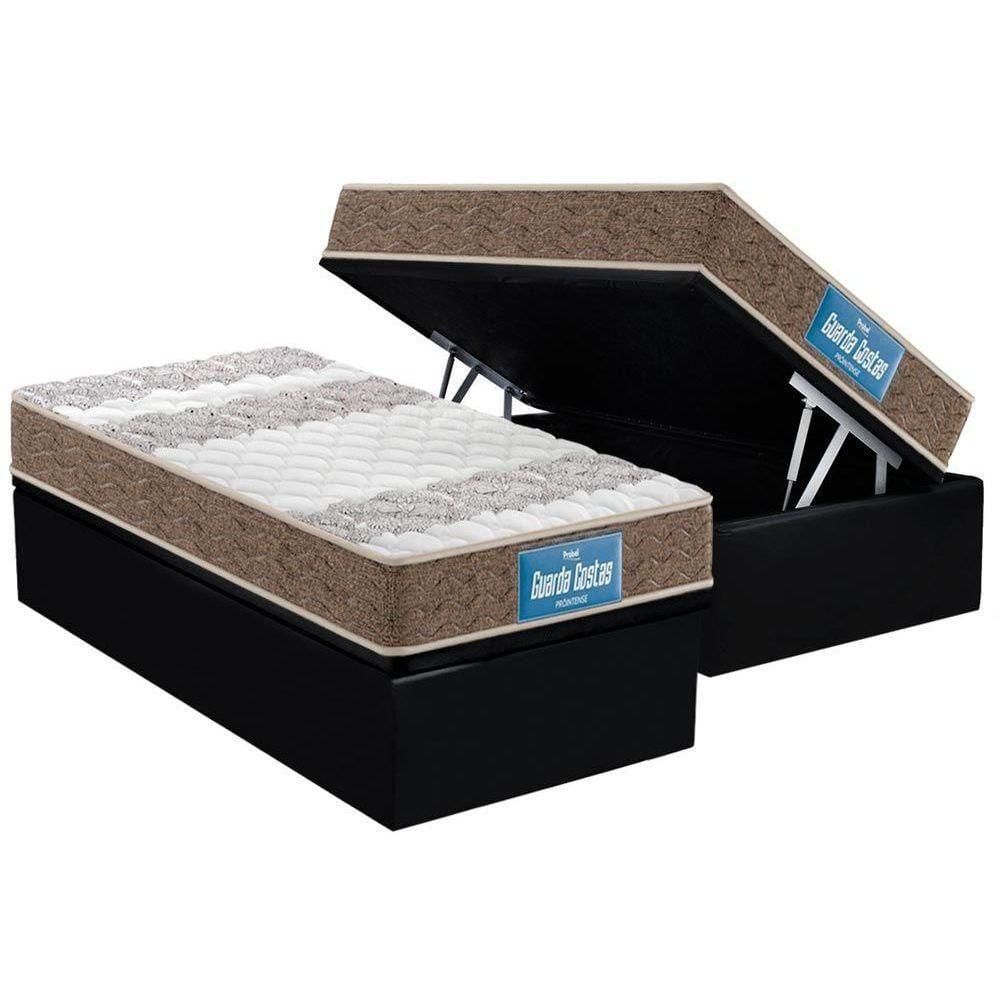 Cama Box Baú Solteiro: Colchão Anatômico / Guarda Costas Plus Double Face, Black(88x188)