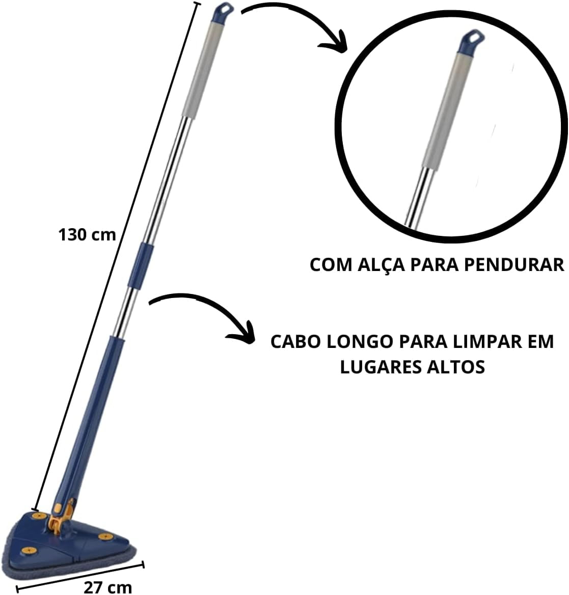 Esfregão Mop De Limpeza Triangular Ajustável Giratório 360°