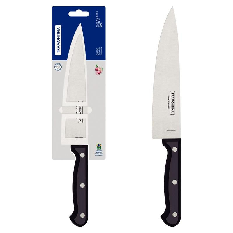 Faca Chef Tramontina Ultracorte com Lâmina em Aço Inox e Cabo de Polipropileno Preto 8" 23861/108