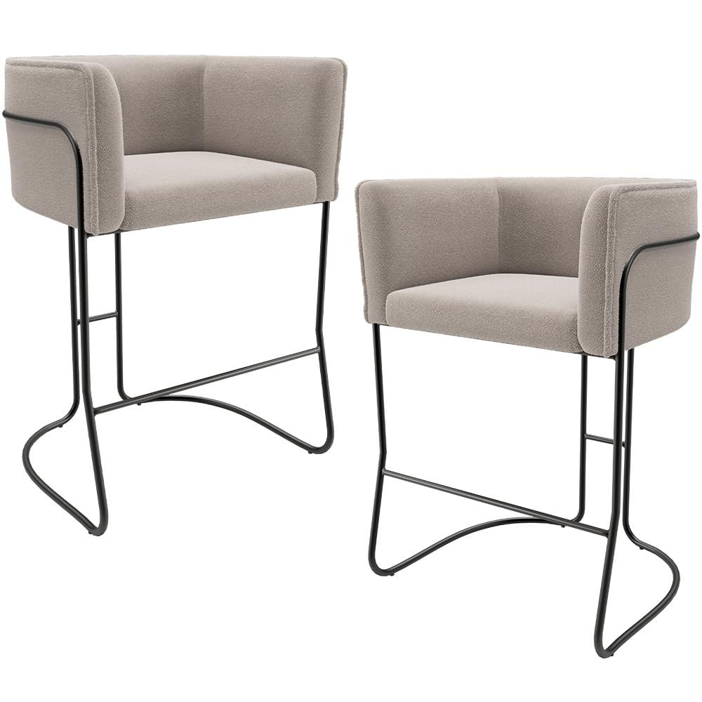 Kit 02 Banquetas Baixa Base de Aço Preto Betina D02 Bouclê Creme B-54 - Lyam Decor