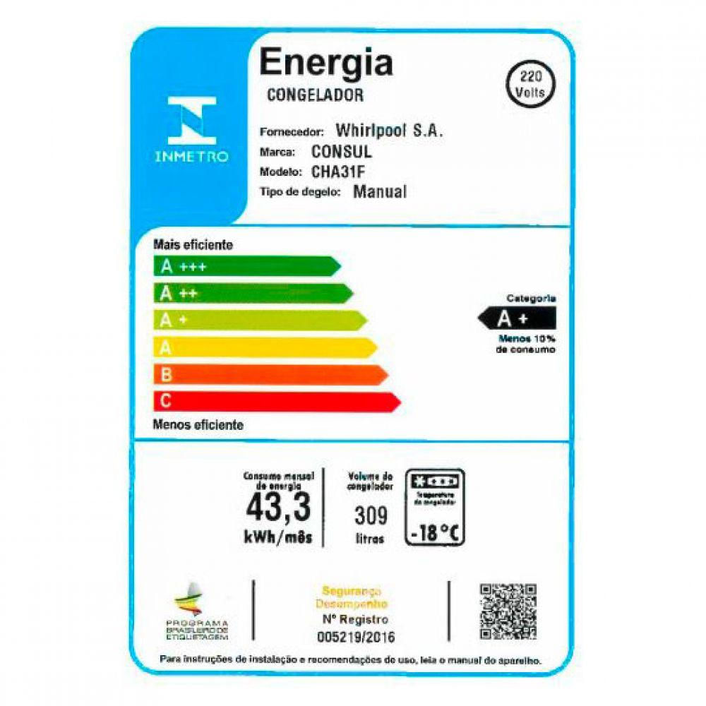 Freezer Consul Horizontal 1 Porta 309 Litros Branco 220V CHA31FB 220V