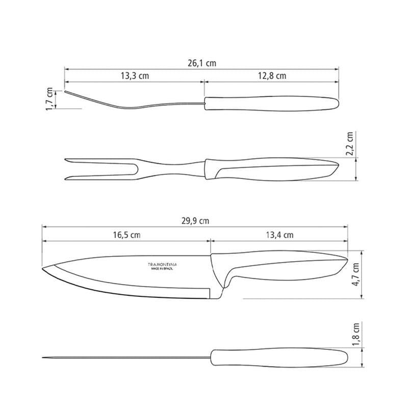 Jogo Trinchante Tramontina Plenus Lâminas  Aço Inox e Cabos de Polipropileno Marrom 2 Peças 23498/410