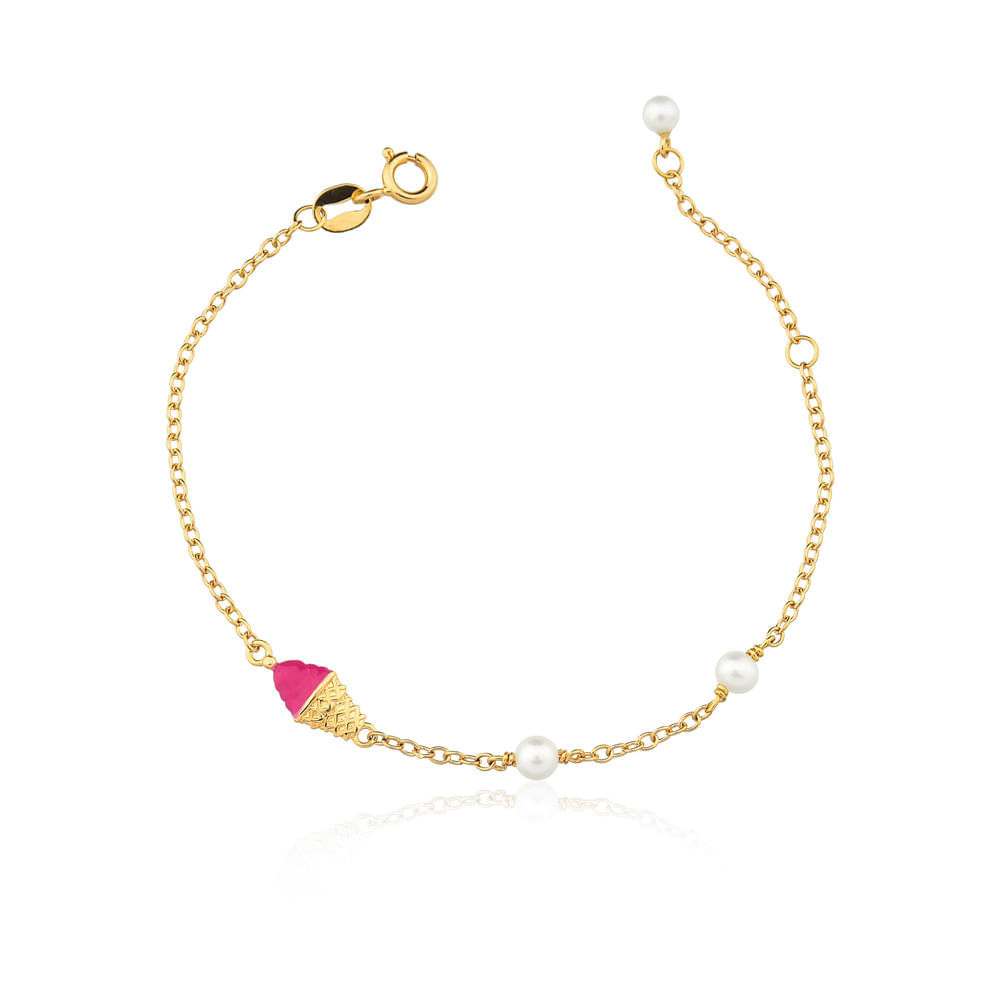 Pulseira Sorvete com esmalte pink em Ouro 18K Coleção Teen Ouro