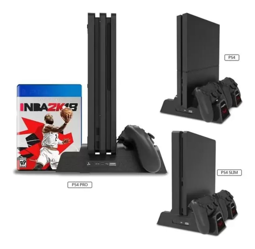 Base Vertical Cooler Carregador Suporte Ps4 Fat Slim Pro