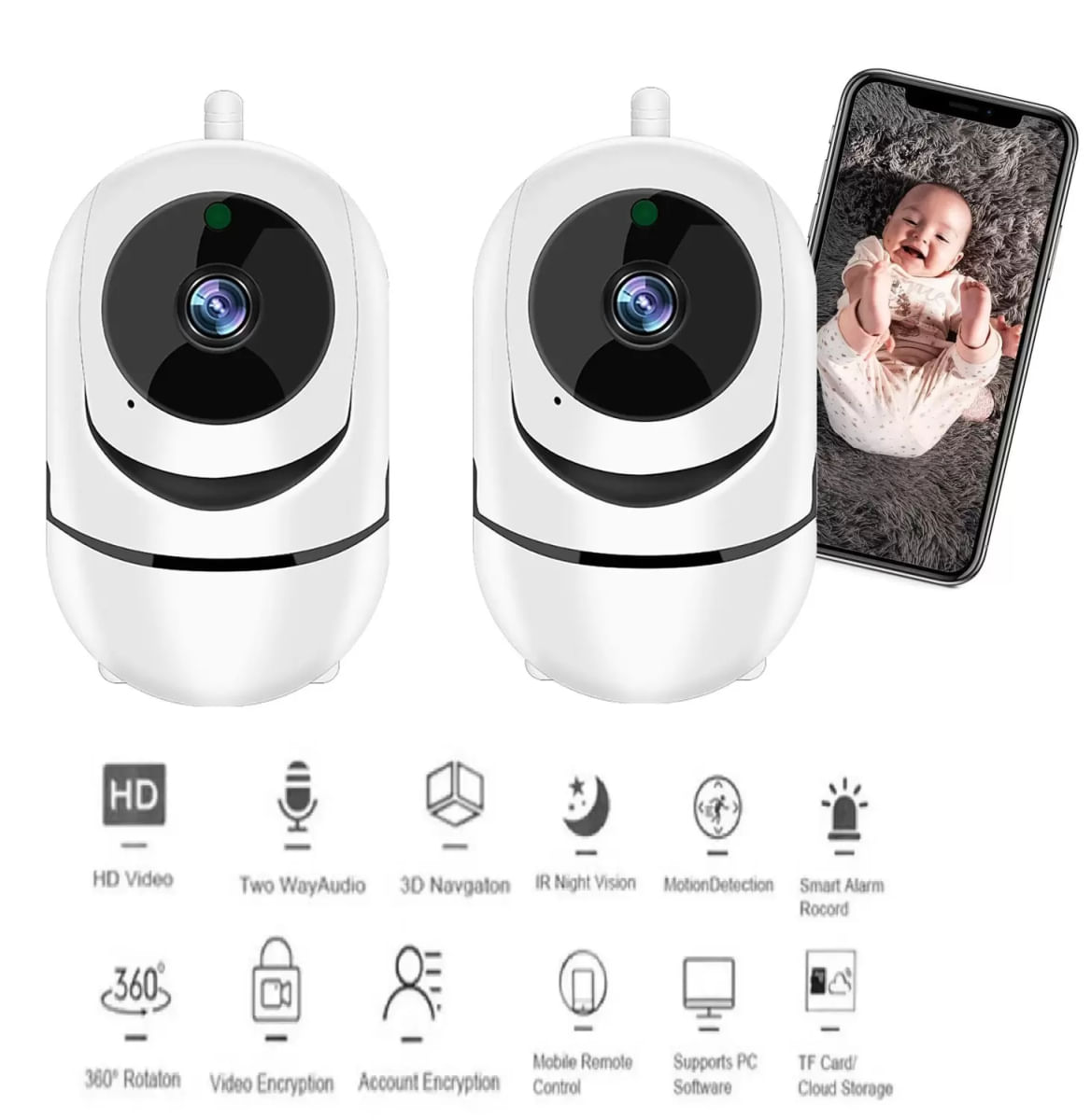 kit 2 Câmera Robo Ip Wifi Wireles Full HD 1080p Áudio Visão Noturna Grava em nuvem