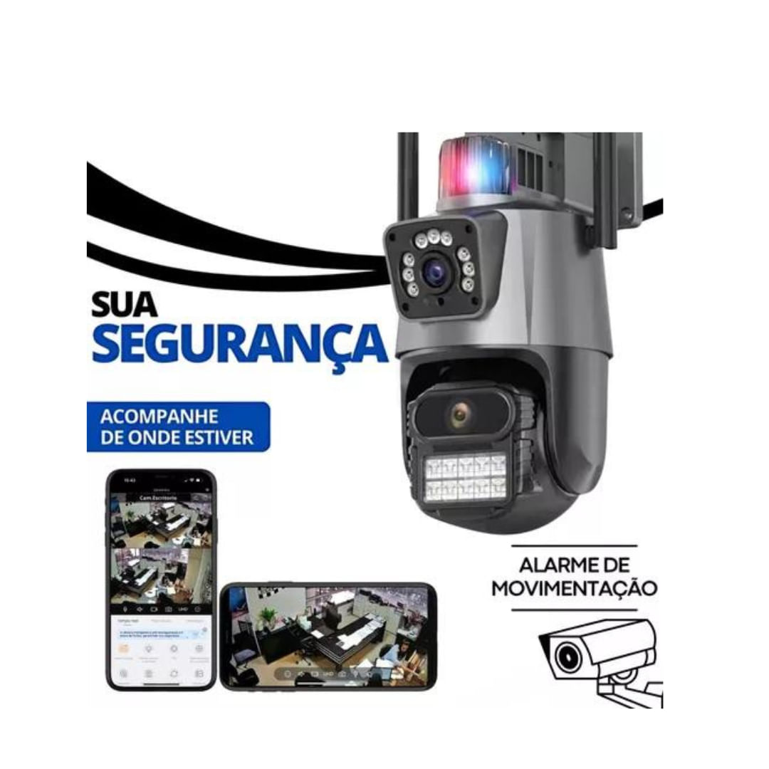 Câmera De Segurança Externa Lente Dupla 4k Led Sirene Policial