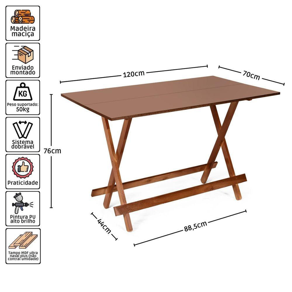 Conjunto Dobrável 120 X 70 Com 6 Cadeiras Imbuia - M.b Móveis