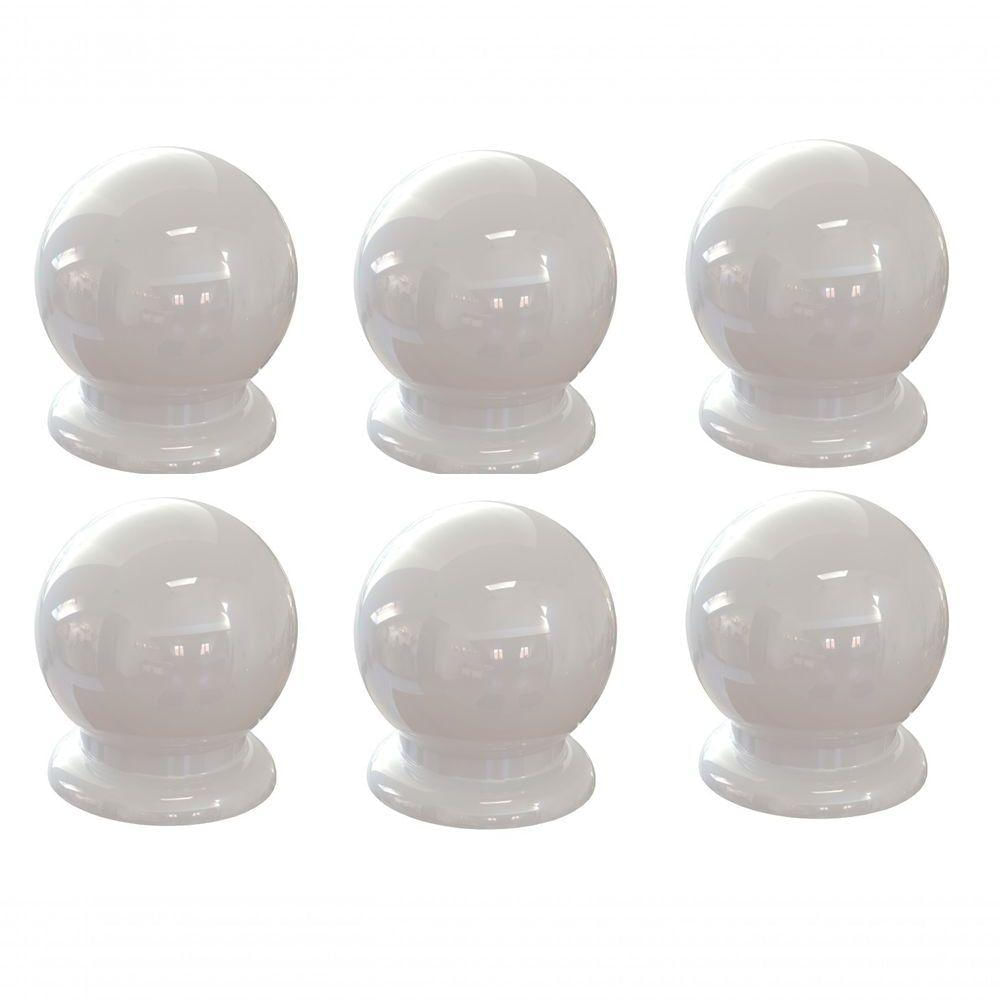 6 Puxadores Bolinha Pp Branco Cômoda Armário Guarda Roupa