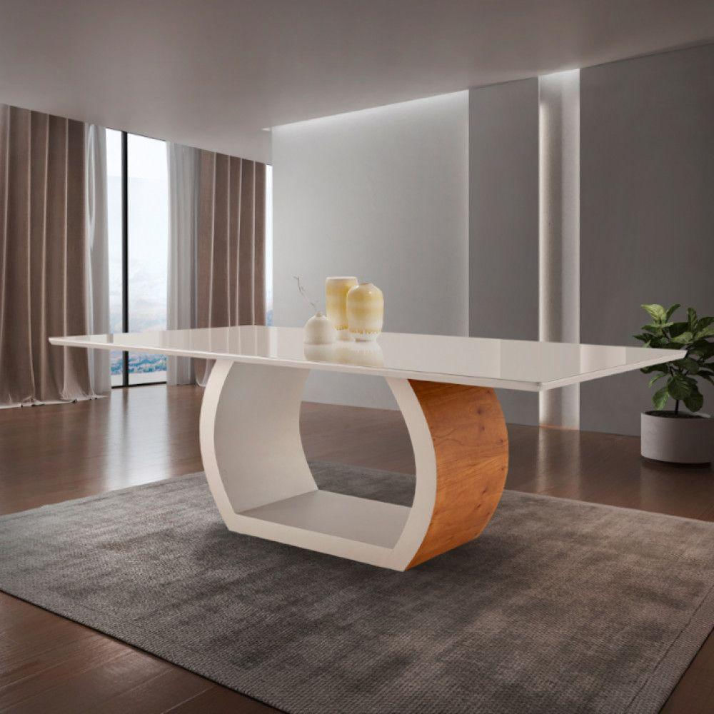 Mesa Para Sala De Jantar Ellis 220cm Moderna Mobília Cinamomo Com Off White-off White