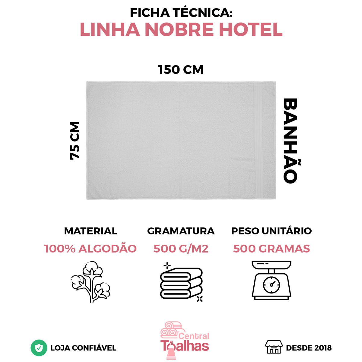 Kit 6 Toalhas Banhão Gigante para Hotel Grossa - Nobre Branco