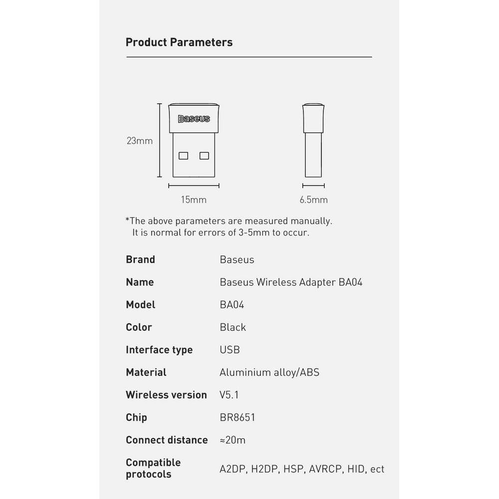 Adaptador Bluetooth para PC BASEUS BA04 Preto