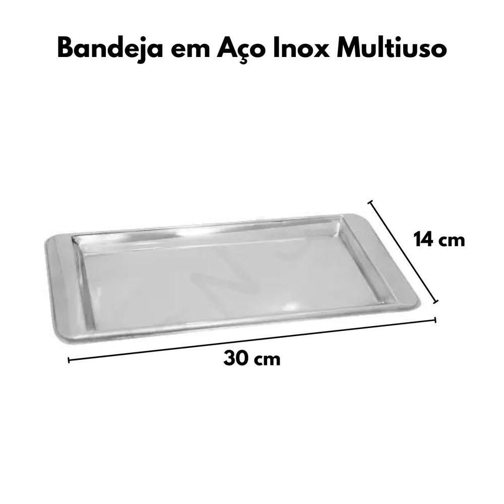 Bandeja Aço Inox Retangular Servir Café 30x14 Cm Multiuso