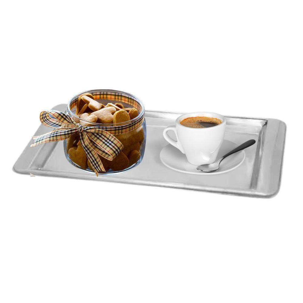 Bandeja Aço Inox Retangular Servir Café 30x14 Cm Multiuso