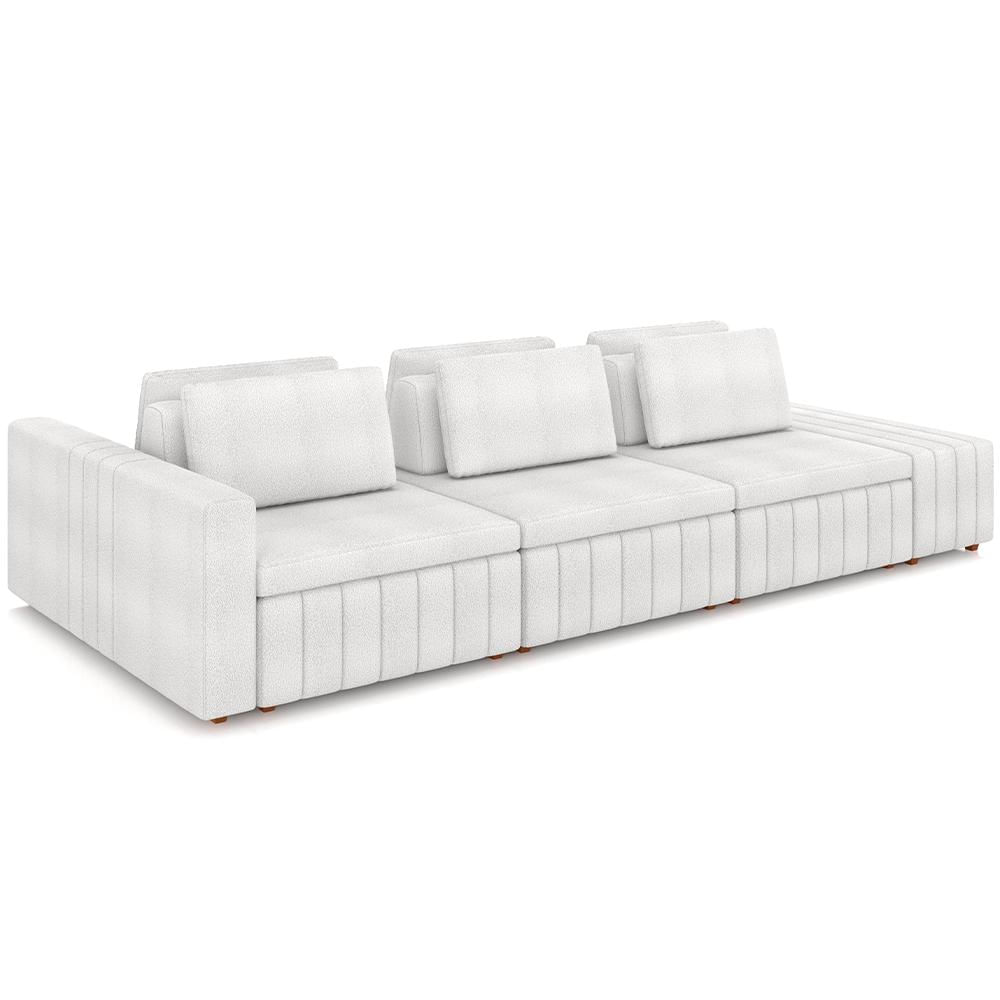Sofá Ilha com Puff para Sala Living 335cm Amber M03 Bouclê Branco - Lyam Decor