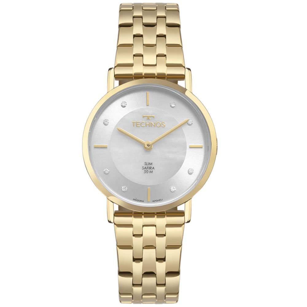 Relógio Technos Feminino Ref: 2025lub/1k Slim Safira Dourado