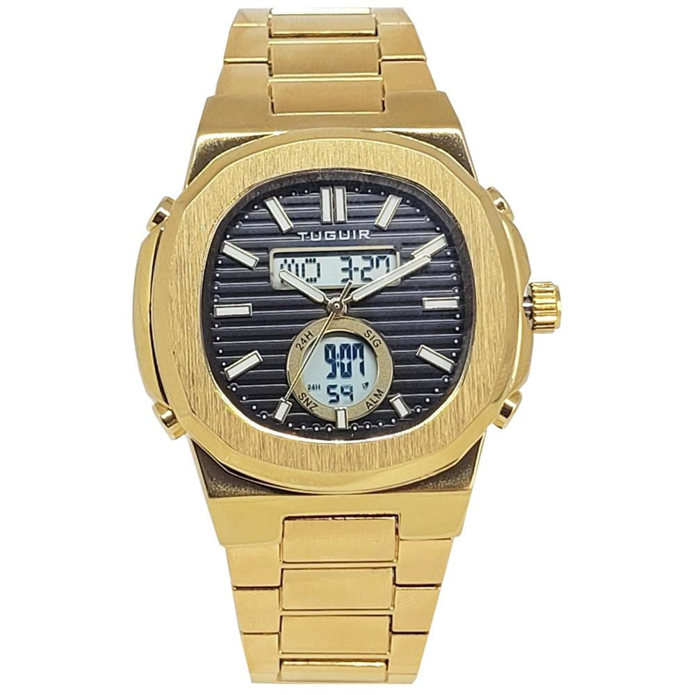 Relógio Tuguir Masculino Ref: 2279 Tg30332 Retangular Anadigi Dourado
