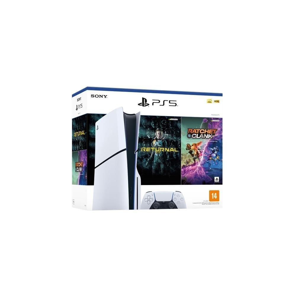 Playstation 5 Sony Slim, Ssd 1tb, Controle Sem Fio Dualsense, Com Mídia Física, Branco + Jogos Returnal E Ratchet & Clank